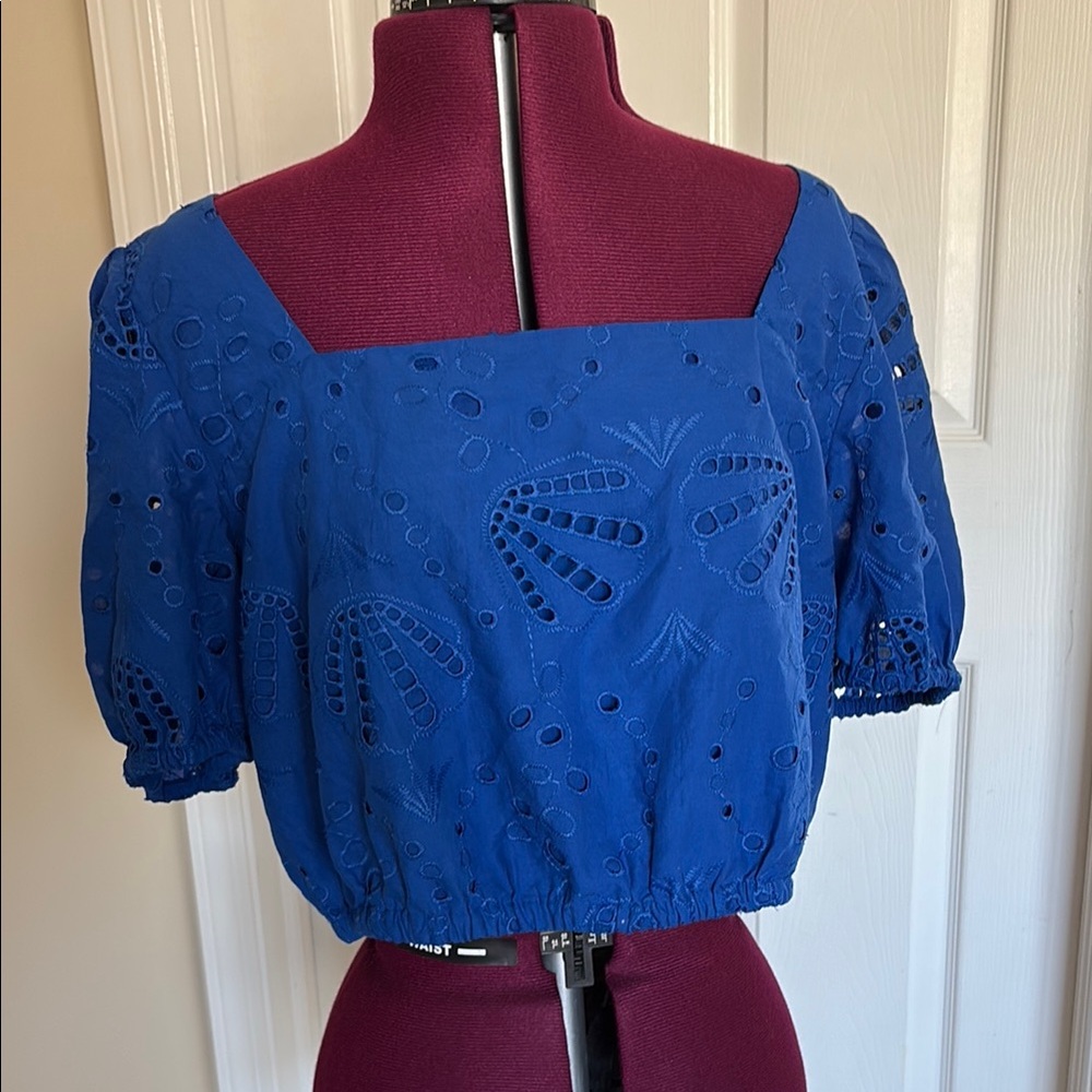 Blue Eyelet Women's Cropped Top (matching maxi skirt available)